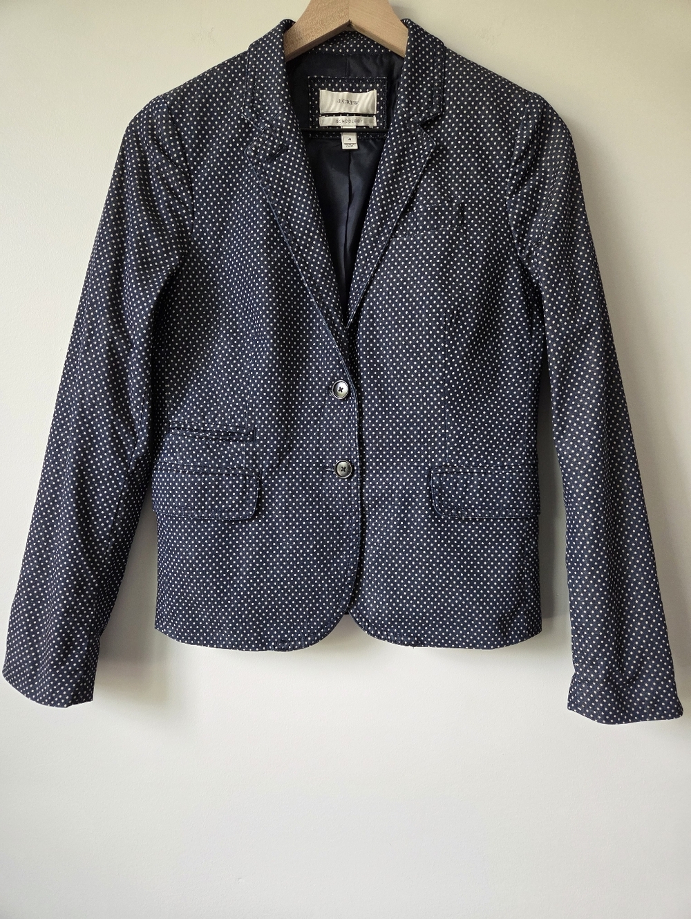 J. Crew Schoolboy Polka Dot Navy Blazer Jacket Womems Size 4